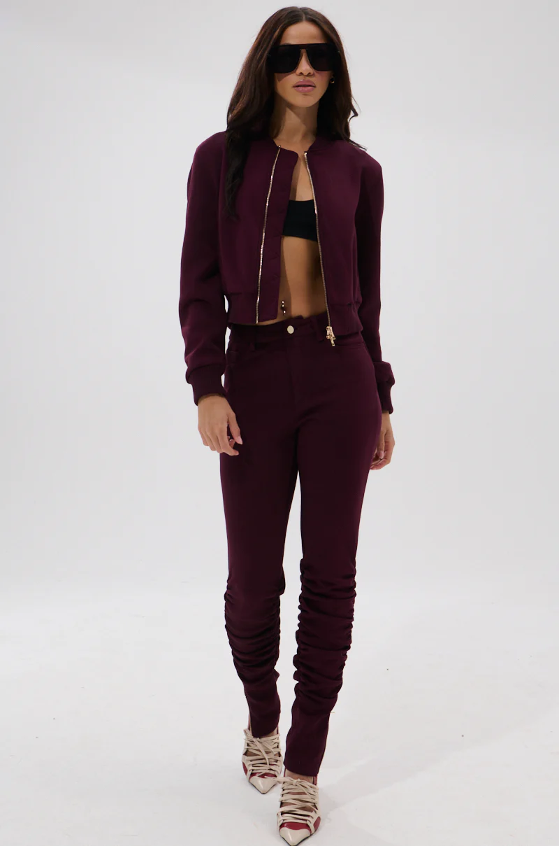 LYNX LAYERED BOMBER JACKET IN BURGUNDY - Image 16