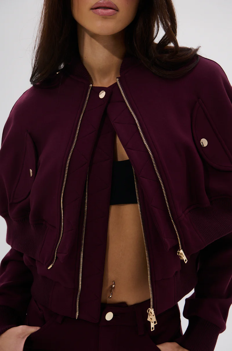 LYNX LAYERED BOMBER JACKET IN BURGUNDY - Image 17