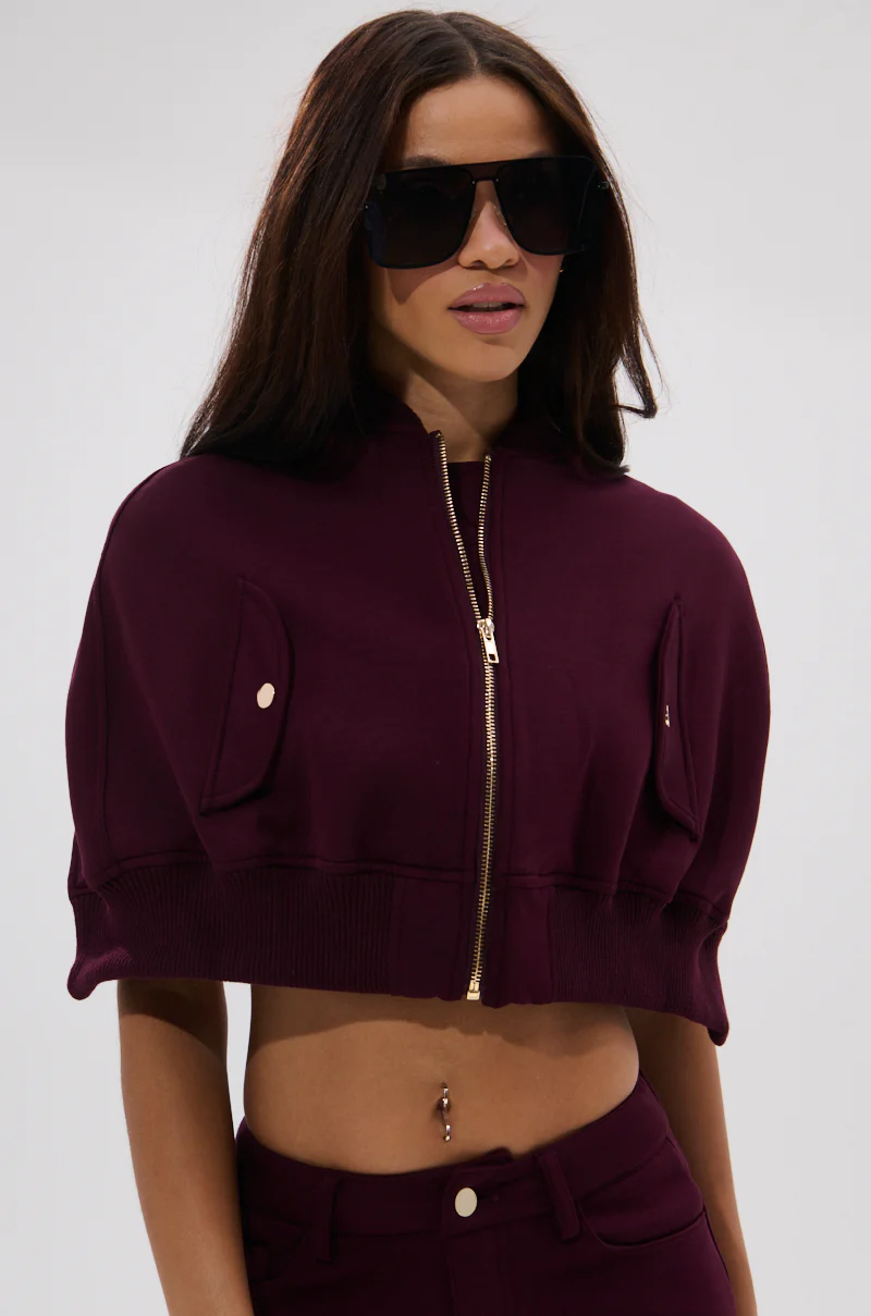 LYNX LAYERED BOMBER JACKET IN BURGUNDY - Image 2