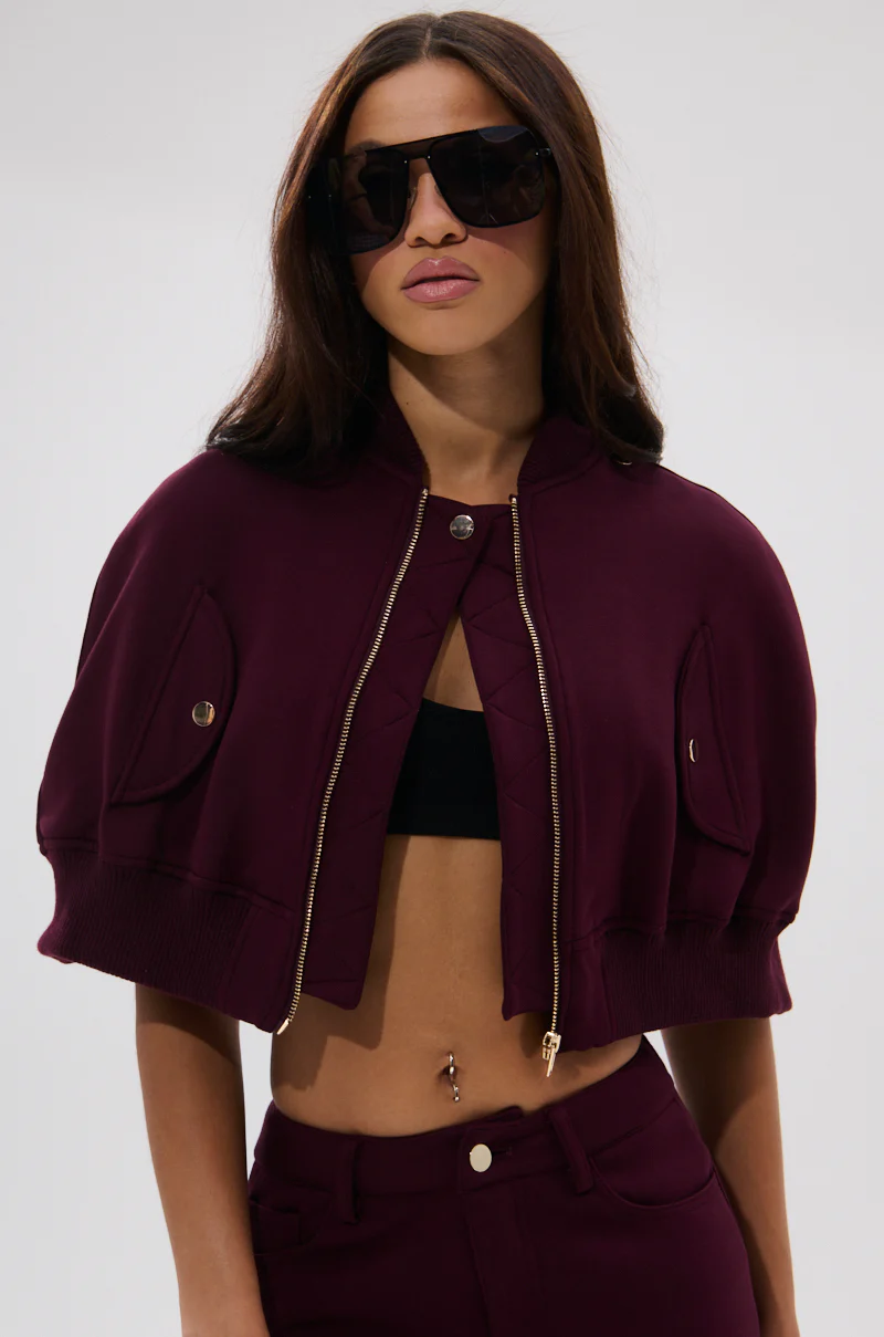 LYNX LAYERED BOMBER JACKET IN BURGUNDY - Image 3