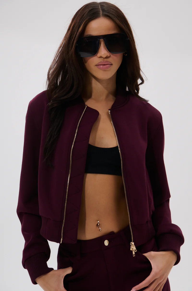 LYNX LAYERED BOMBER JACKET IN BURGUNDY - Image 7