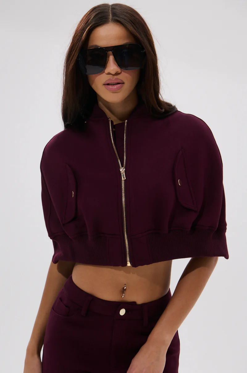 LYNX LAYERED BOMBER JACKET IN BURGUNDY - Image 9