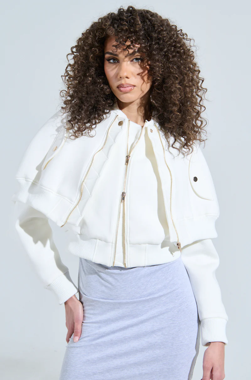 LYNX LAYERED BOMBER JACKET IN IVORY - Image 5