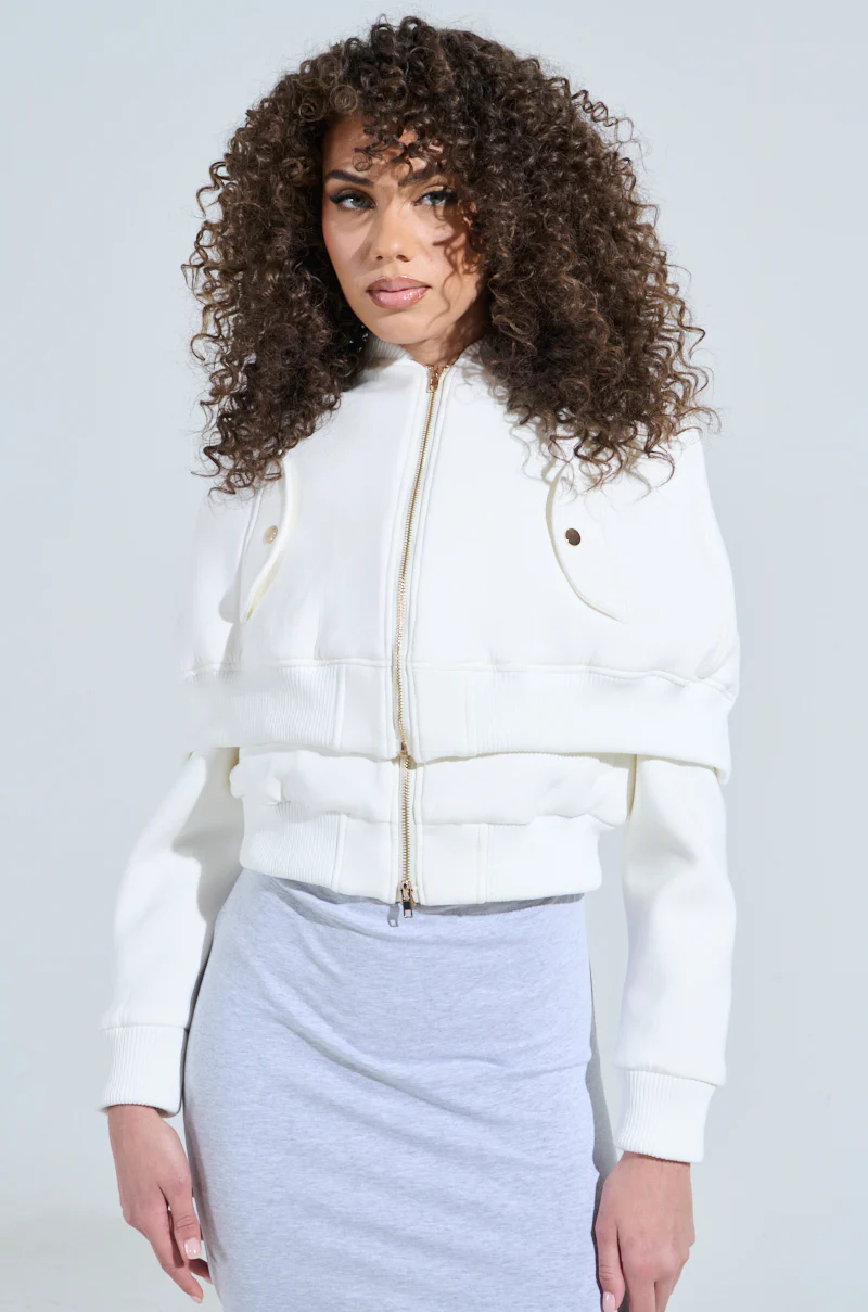 LYNX LAYERED BOMBER JACKET IN IVORY - Image 6