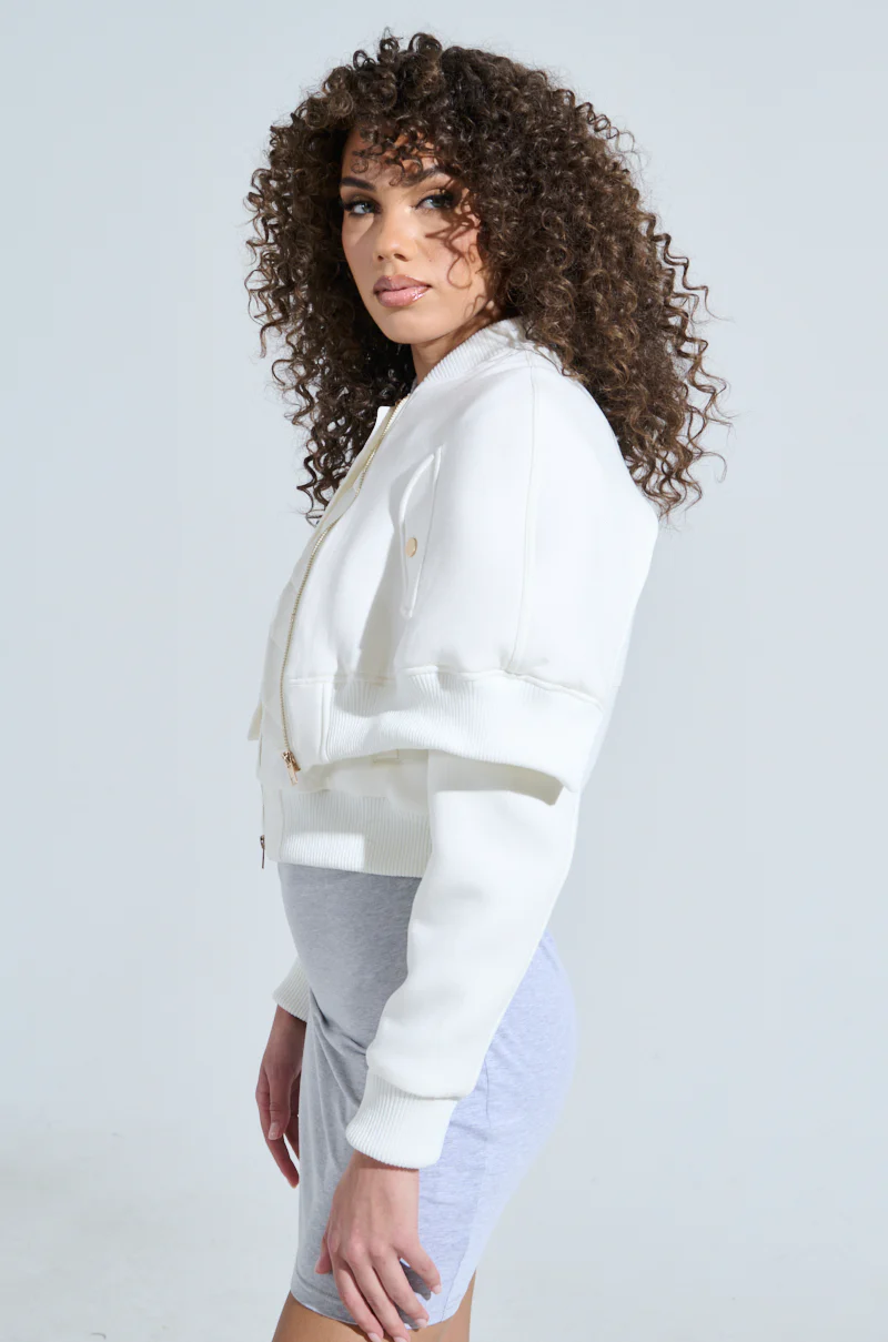 LYNX LAYERED BOMBER JACKET IN IVORY - Image 9