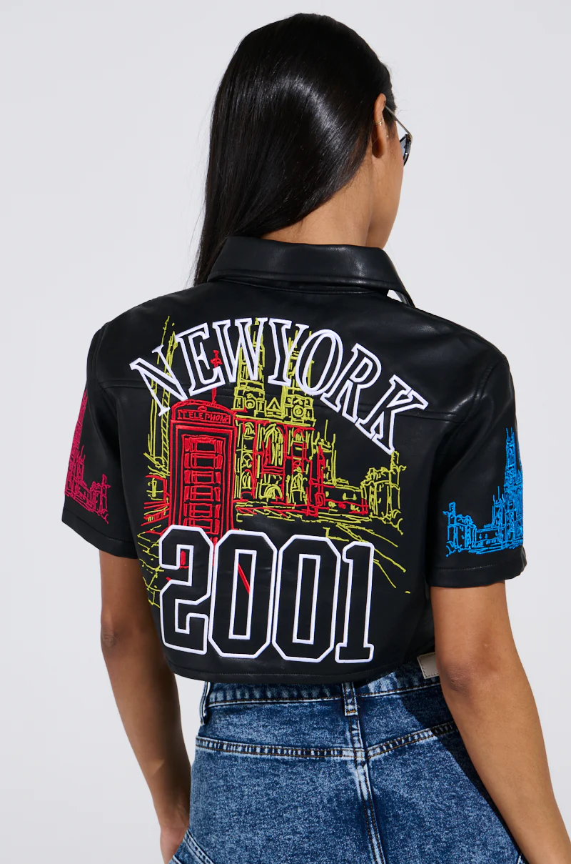 MAD CITY FAUX LEATHER SHORT SLEEVE BUTTON DOWN SHIRT - Image 5