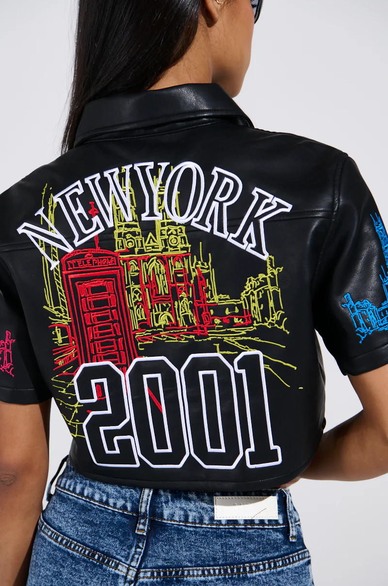 MAD CITY FAUX LEATHER SHORT SLEEVE BUTTON DOWN SHIRT - Image 9