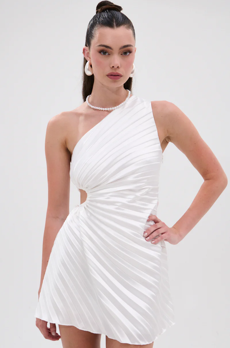 MAKE IT WORK PLEATED MINI DRESS IN WHITE