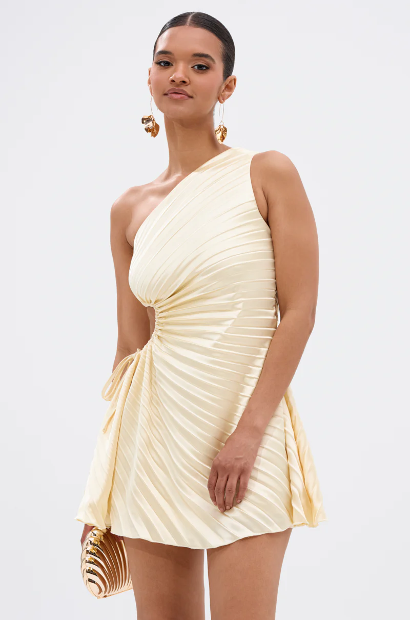 MAKE IT WORK PLEATED MINI DRESS IN YELLOW - Image 3