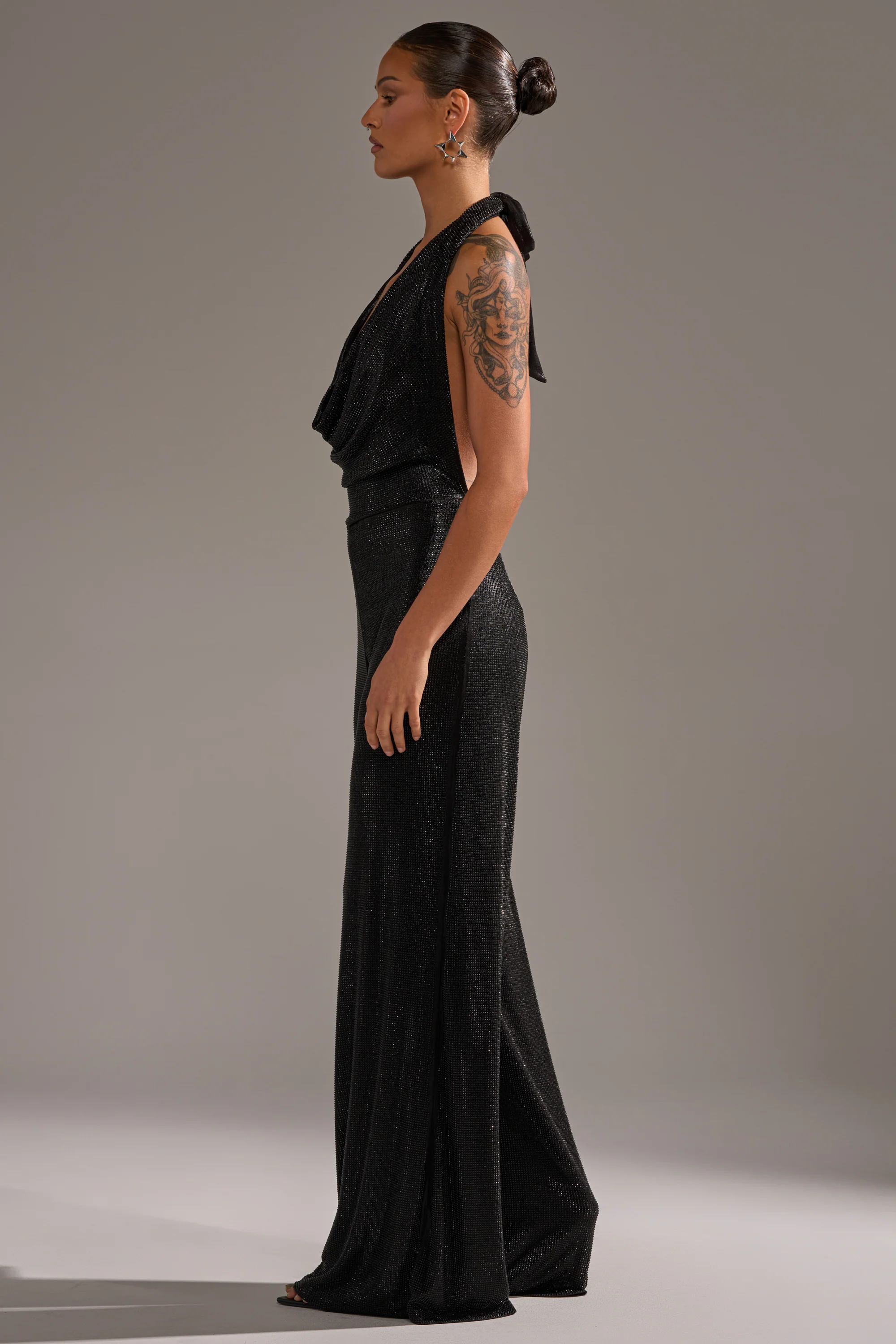 MAKE YOU DO A DOUBLE TAKE RHINESTONE JUMPSUIT IN BLACK - Image 5