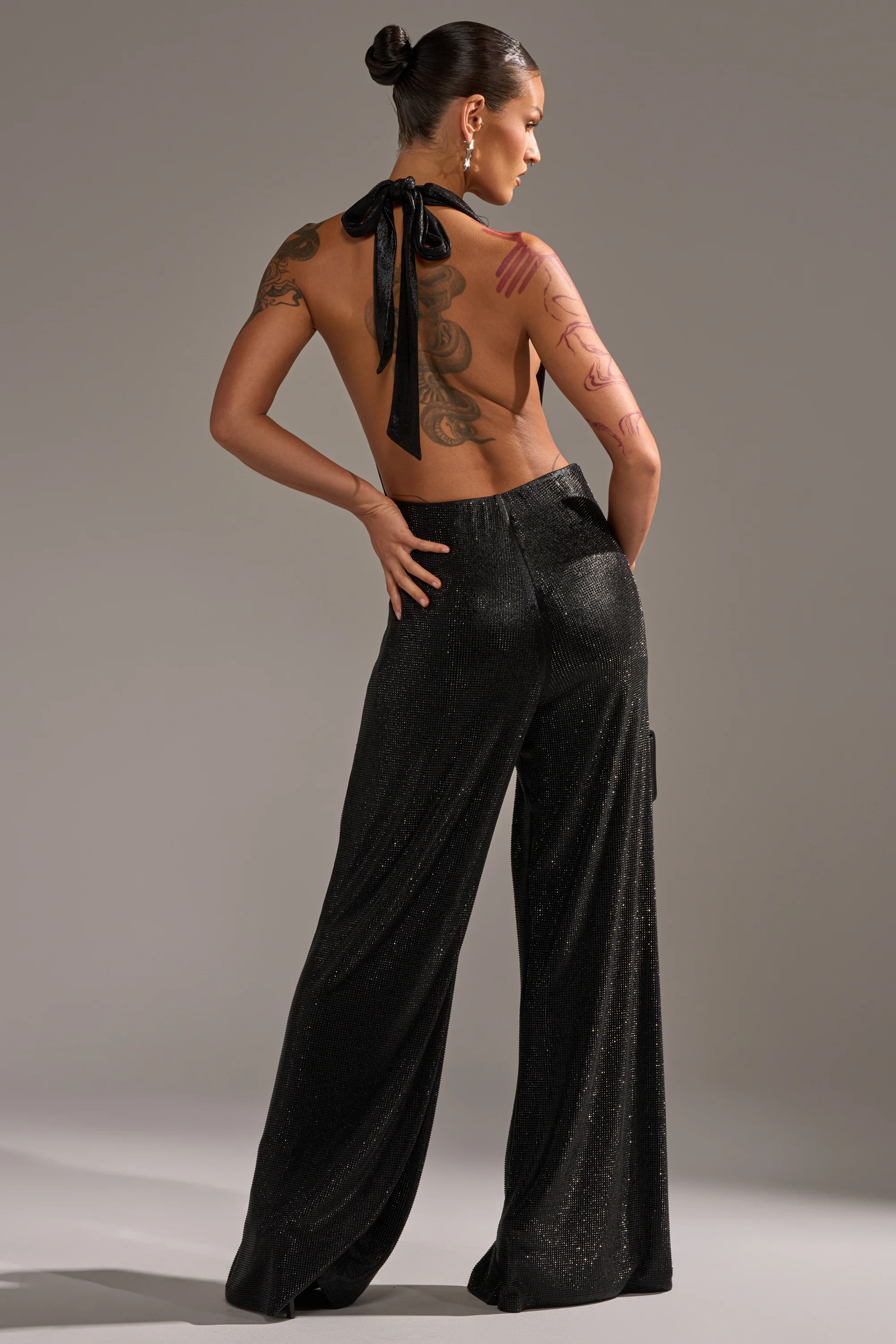 MAKE YOU DO A DOUBLE TAKE RHINESTONE JUMPSUIT IN BLACK - Image 6