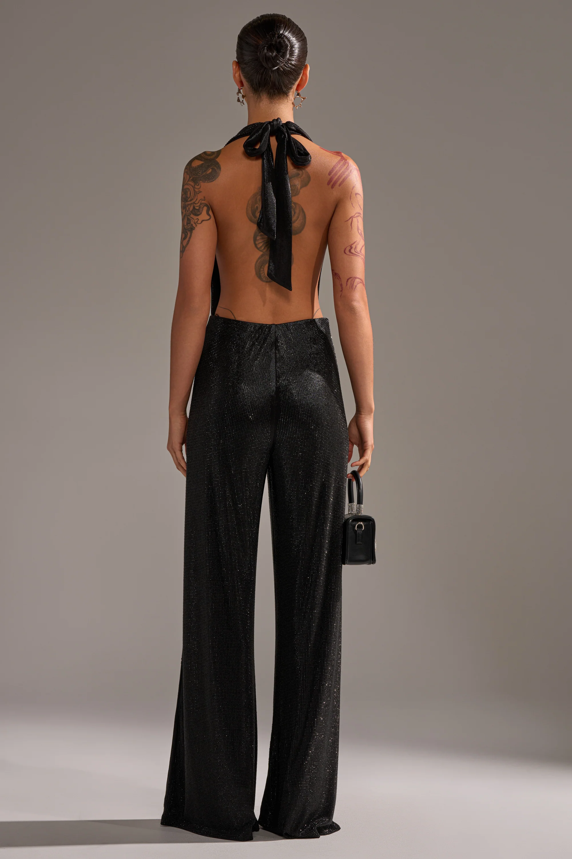 MAKE YOU DO A DOUBLE TAKE RHINESTONE JUMPSUIT IN BLACK - Image 7
