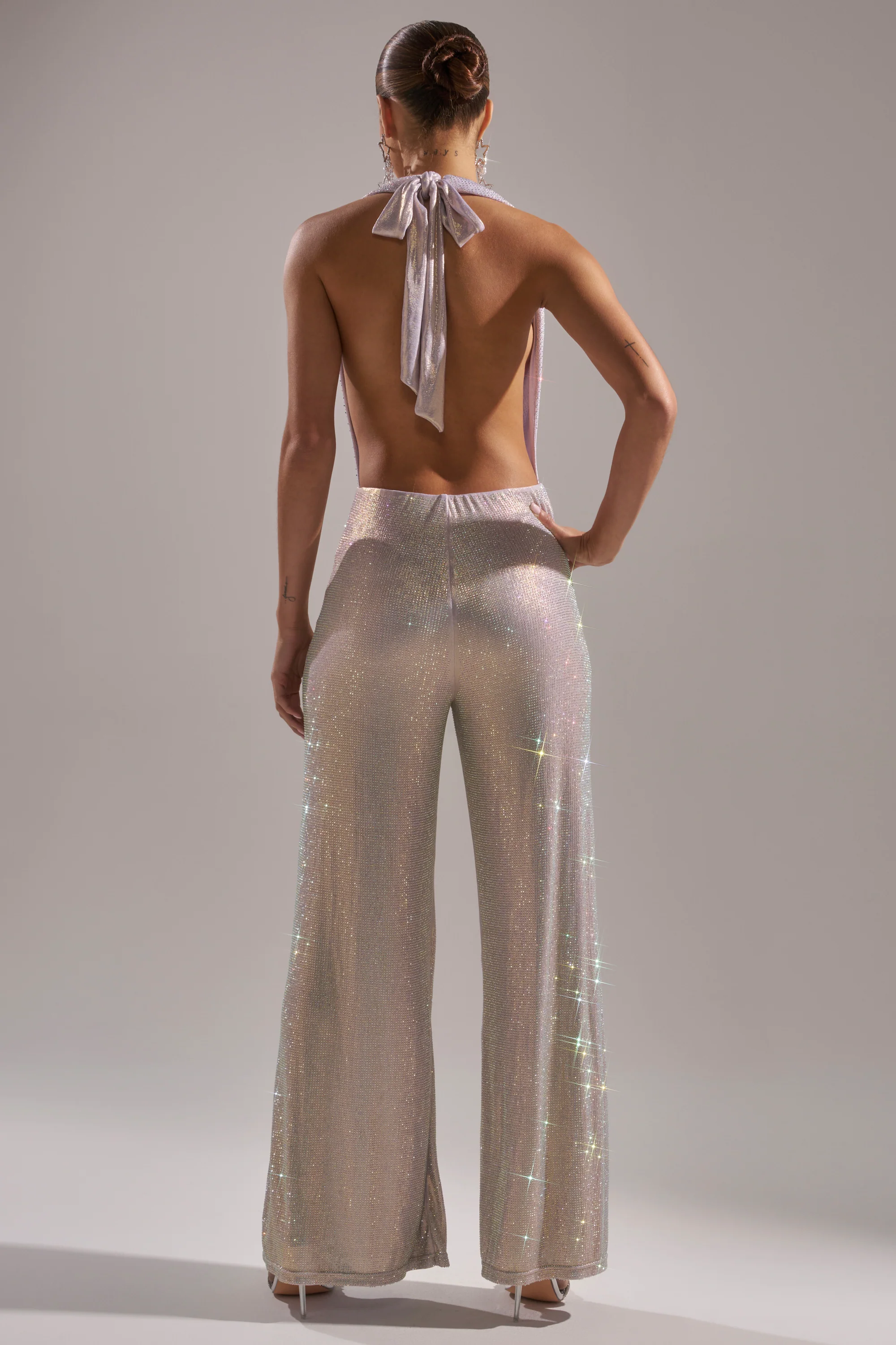 MAKE YOU DO A DOUBLE TAKE RHINESTONE JUMPSUIT IN CHAMPAGNE - Image 6