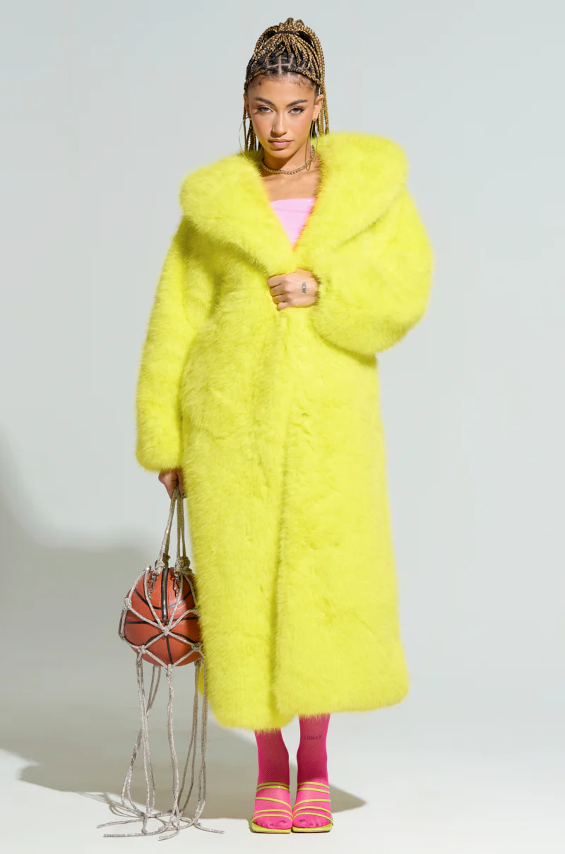 MANCHESTER HOODED FAUX FUR IN LIME - Image 2