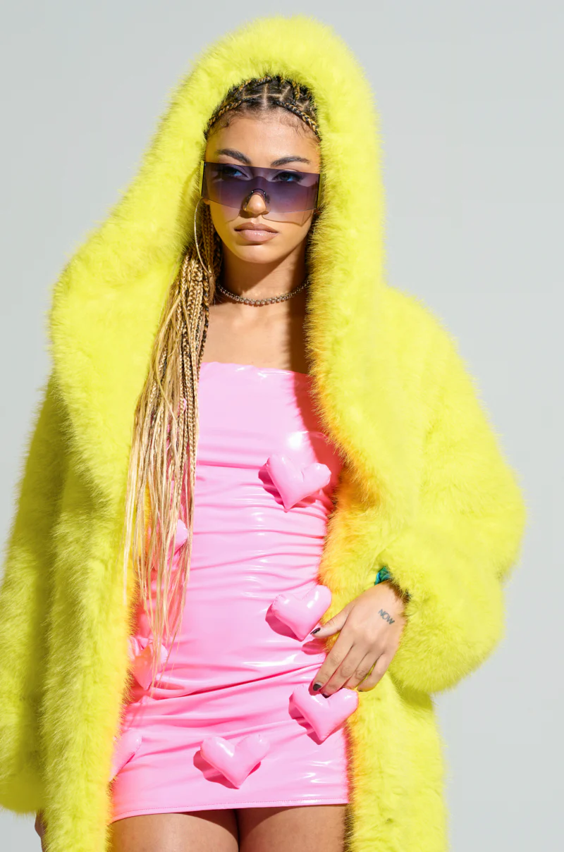 MANCHESTER HOODED FAUX FUR IN LIME - Image 7