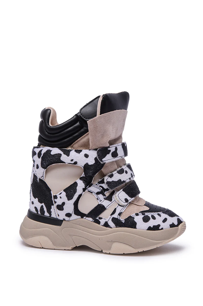 MARANTO BLACK COW PRINT WEDGE SNEAKER - Image 3