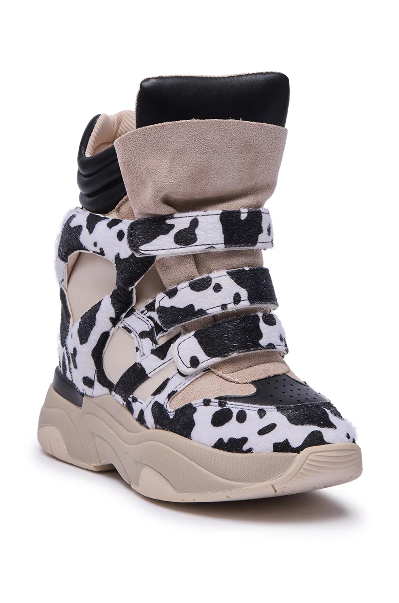MARANTO BLACK COW PRINT WEDGE SNEAKER - Image 4