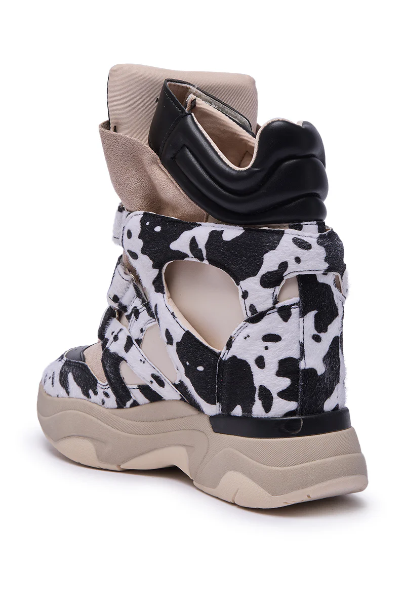 MARANTO BLACK COW PRINT WEDGE SNEAKER - Image 5