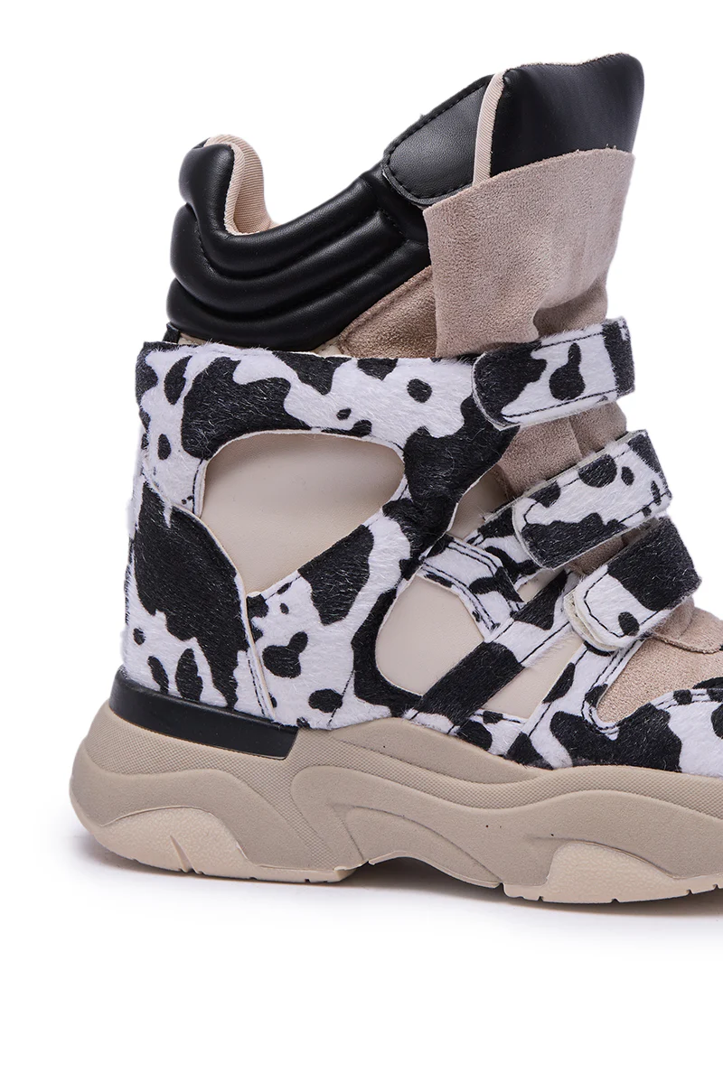 MARANTO BLACK COW PRINT WEDGE SNEAKER - Image 6