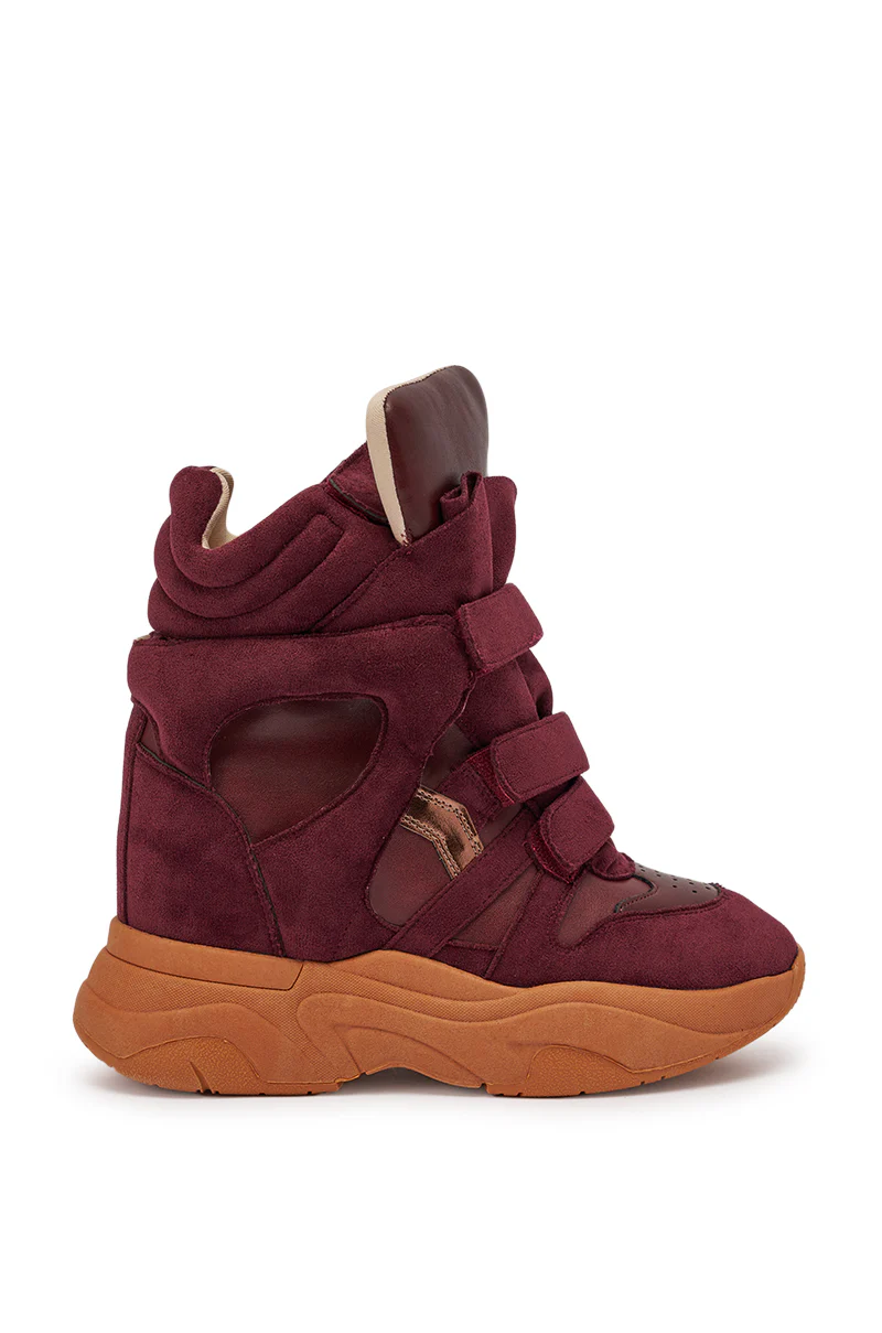 MARANTO BURGUNDY WEDGE FAUX SUEDE SNEAKER - Image 5