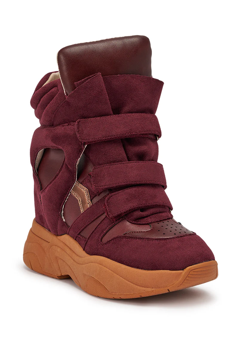 MARANTO BURGUNDY WEDGE FAUX SUEDE SNEAKER - Image 6