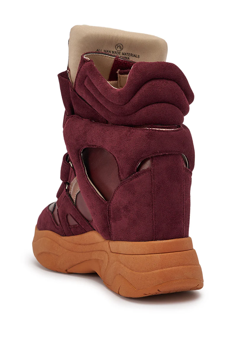 MARANTO BURGUNDY WEDGE FAUX SUEDE SNEAKER - Image 7