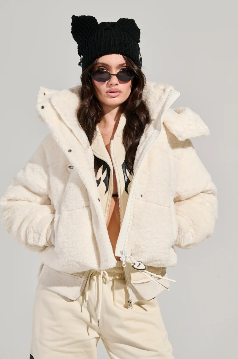 MARDIE FUZZY BEIGE HOODED PUFFER - Image 2
