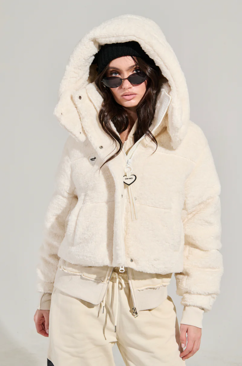MARDIE FUZZY BEIGE HOODED PUFFER - Image 3