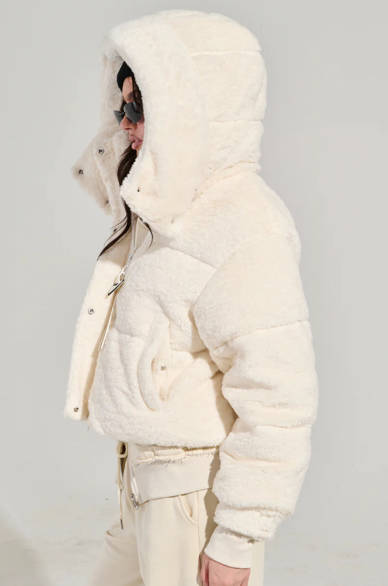 MARDIE FUZZY BEIGE HOODED PUFFER - Image 4