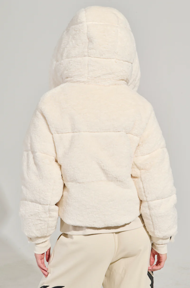MARDIE FUZZY BEIGE HOODED PUFFER - Image 5