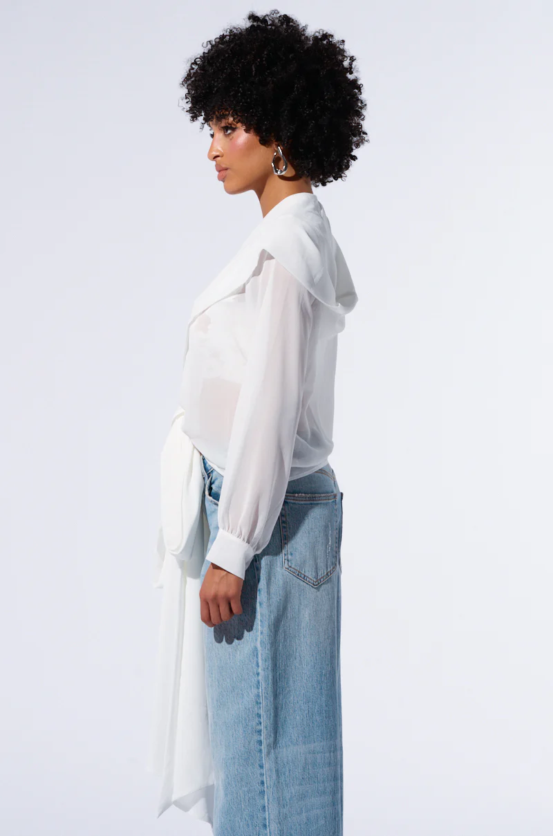 MARGO TIE FRONT BLOUSE WITH HOOD IN WHITE - Image 4