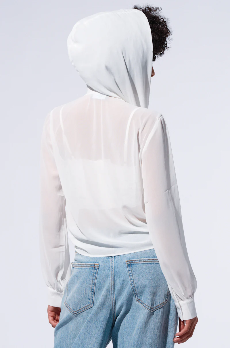 MARGO TIE FRONT BLOUSE WITH HOOD IN WHITE - Image 5