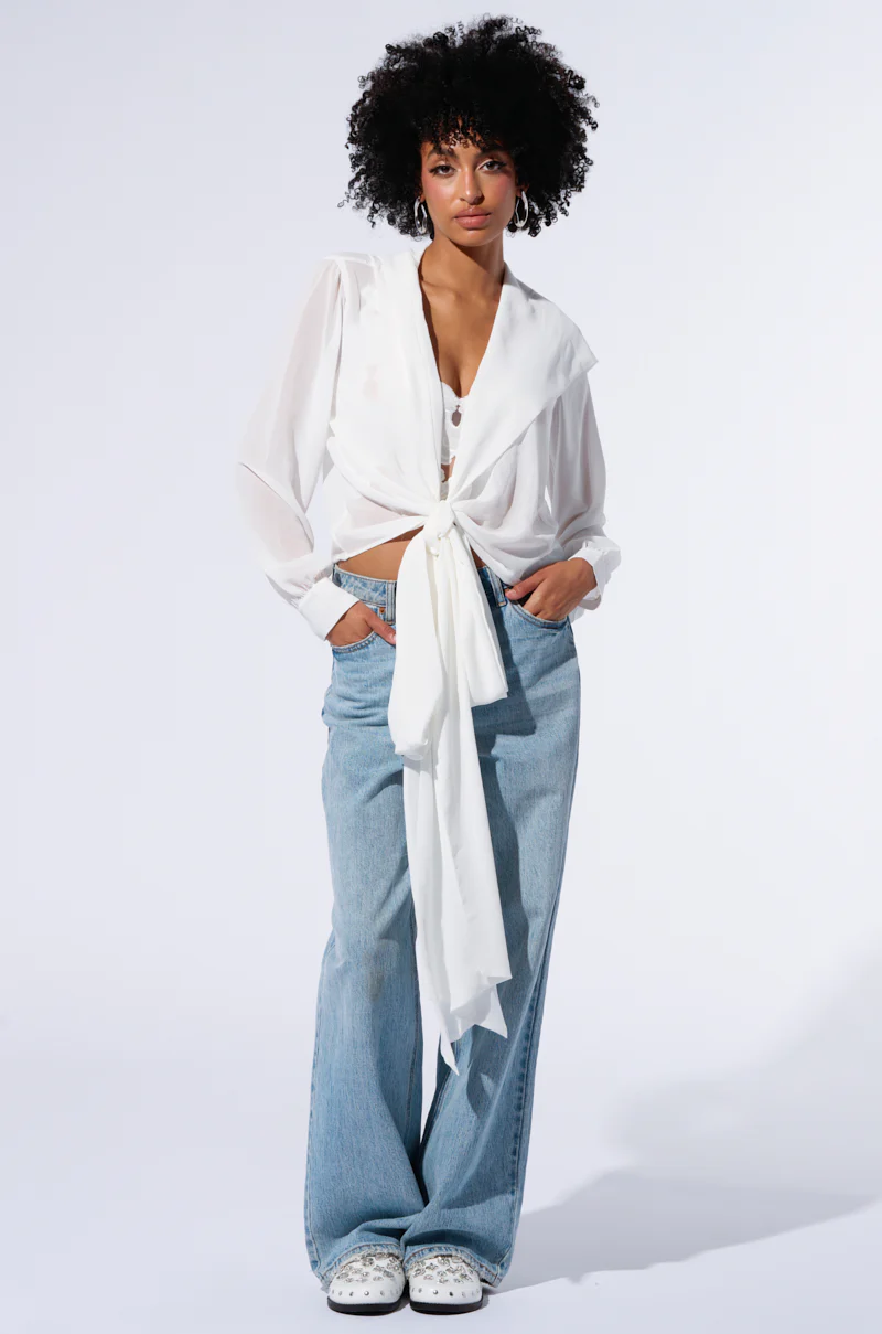 MARGO TIE FRONT BLOUSE WITH HOOD IN WHITE - Image 6