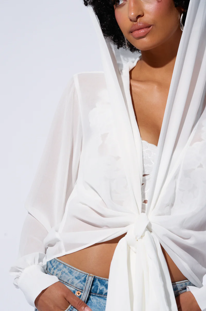 MARGO TIE FRONT BLOUSE WITH HOOD IN WHITE - Image 7