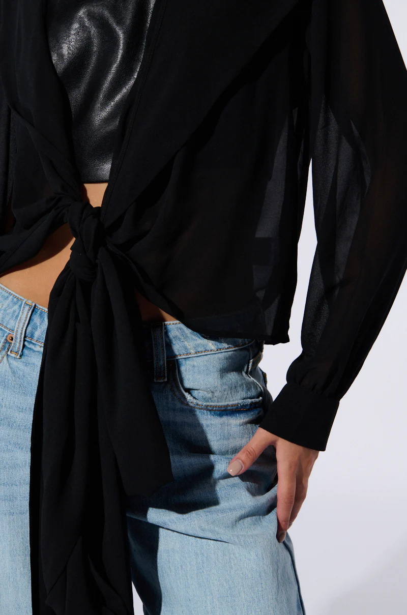 MARGO TIE FRONT BLOUSE WITH HOOD IN BLACK - Image 8