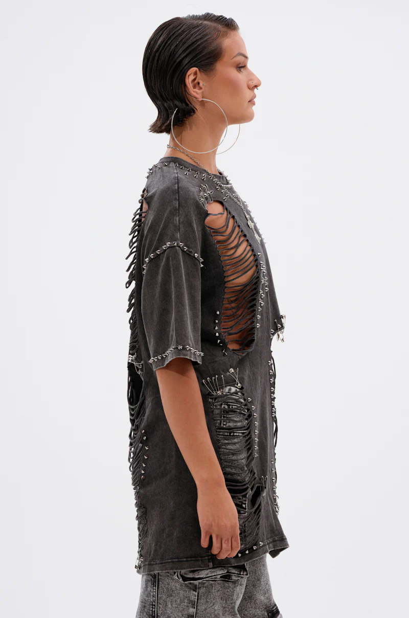 MARGOT DISTRESSED STUDDED SHORT SLEEVE TEE - Image 5