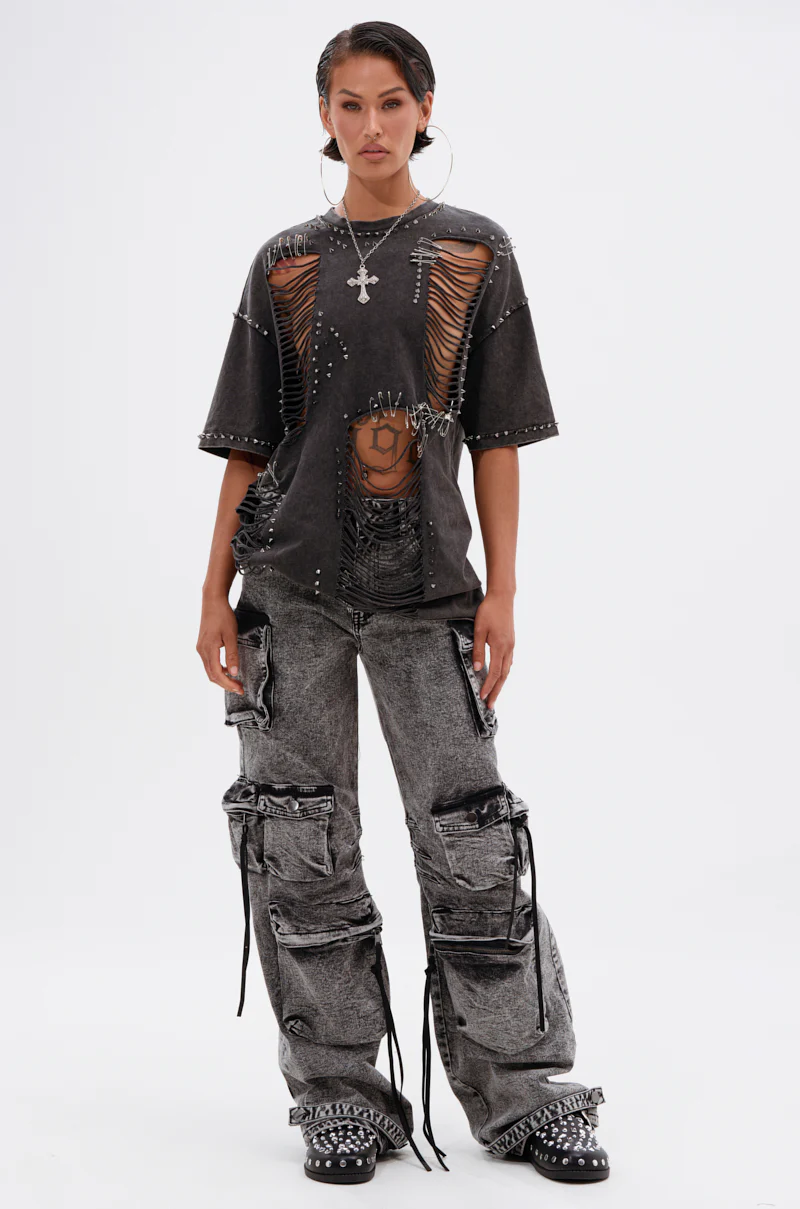 MARGOT DISTRESSED STUDDED SHORT SLEEVE TEE - Image 6