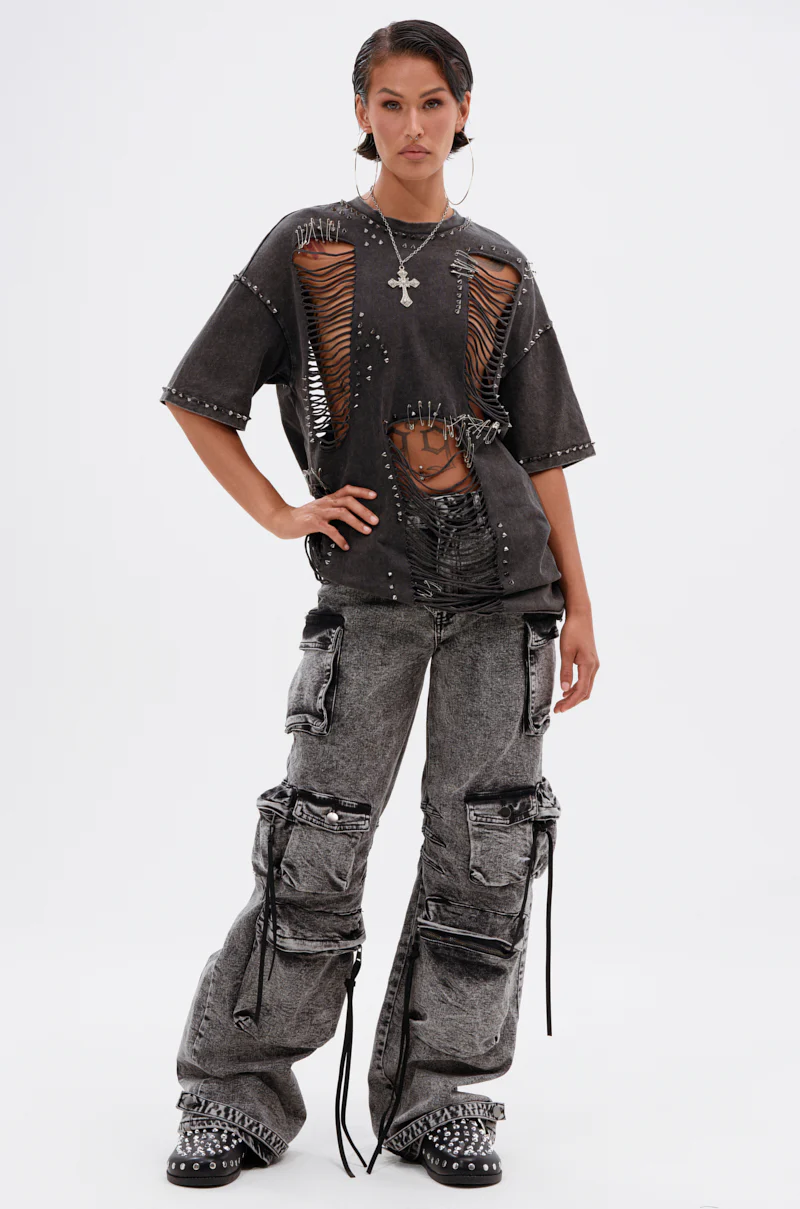 MARGOT DISTRESSED STUDDED SHORT SLEEVE TEE - Image 7