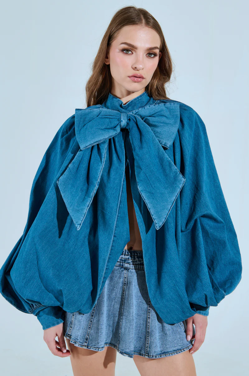 MASTERPIECE MEDIUM DENIM LONG SLEEVE PUFF BLOUSE - Image 2