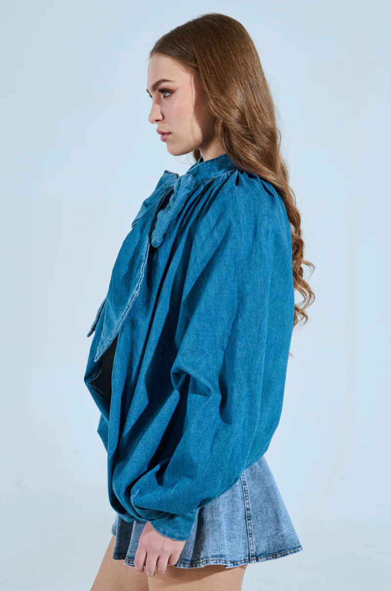 MASTERPIECE MEDIUM DENIM LONG SLEEVE PUFF BLOUSE - Image 3