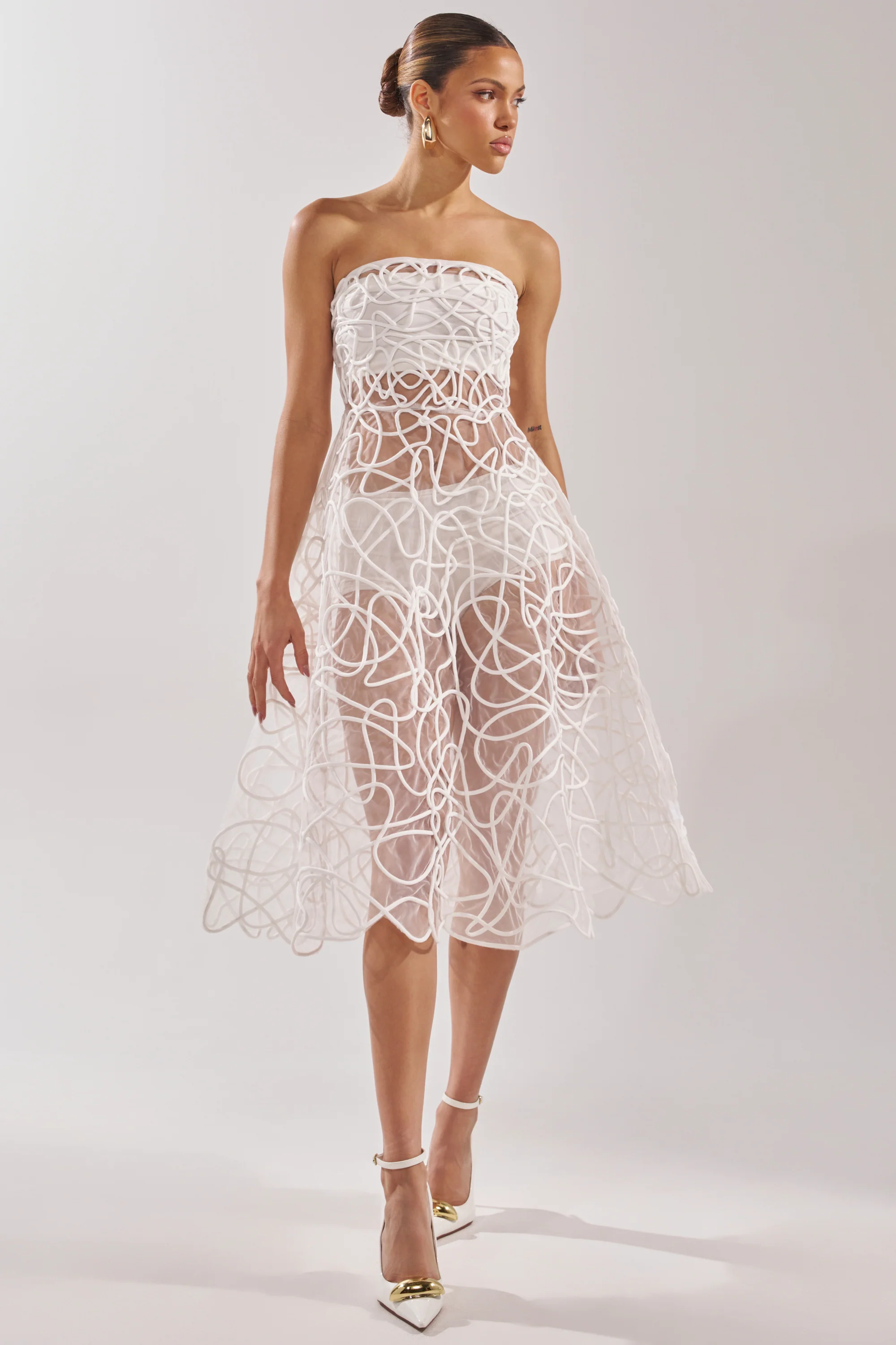 MAYA ABSTRACT MIDI DRESS IN WHITE