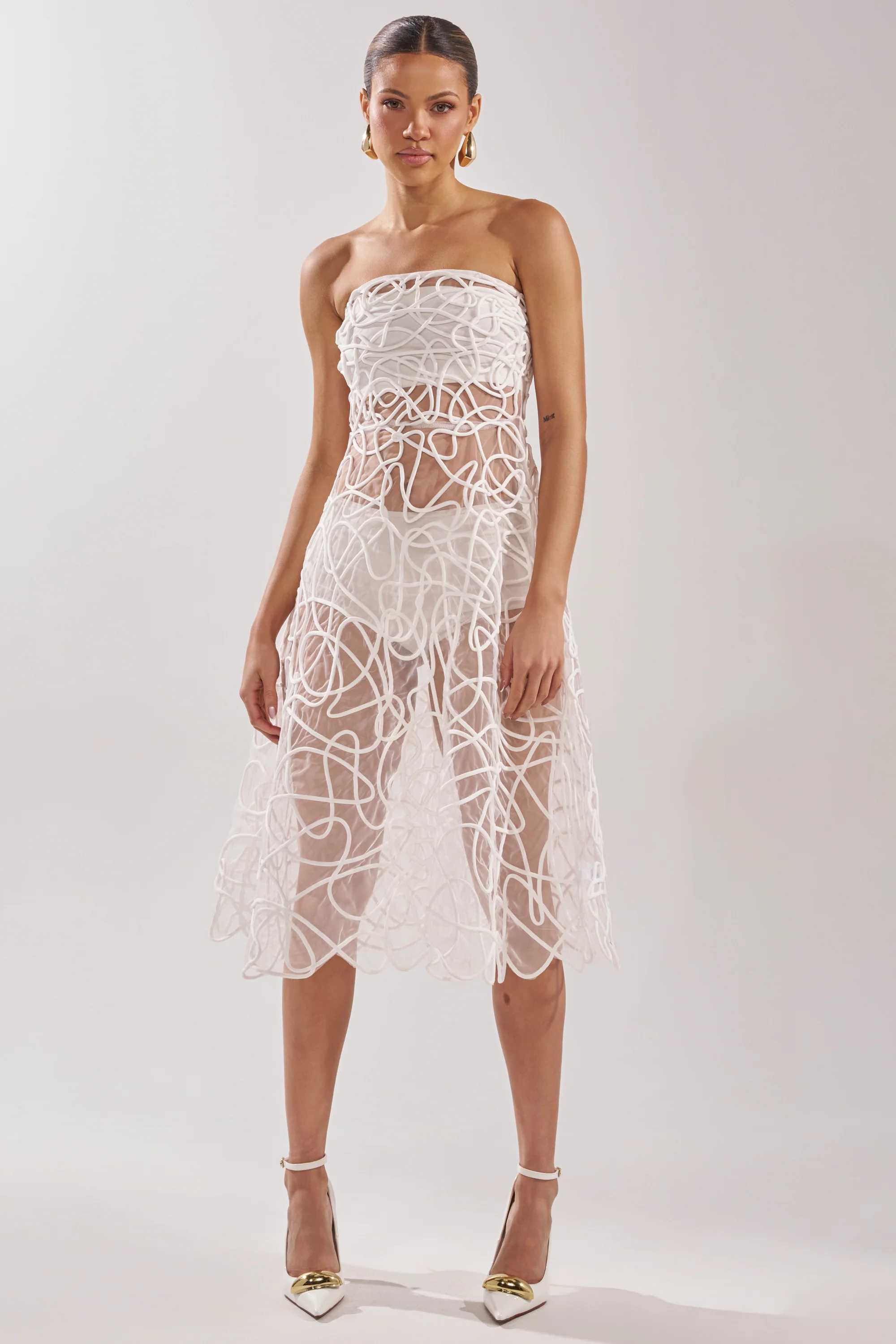 MAYA ABSTRACT MIDI DRESS IN WHITE - Image 7