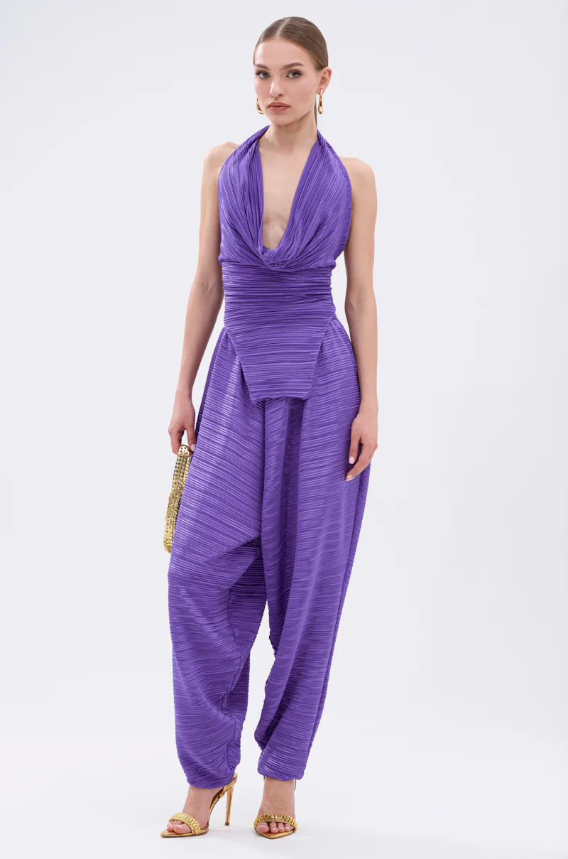 MAYAH COWL NECK PLISSE SLEEVELESS TOP IN PURPLE - Image 8