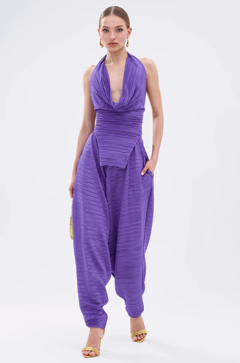 MAYAH WIDE LEG PLISSE PANT IN PURPLE