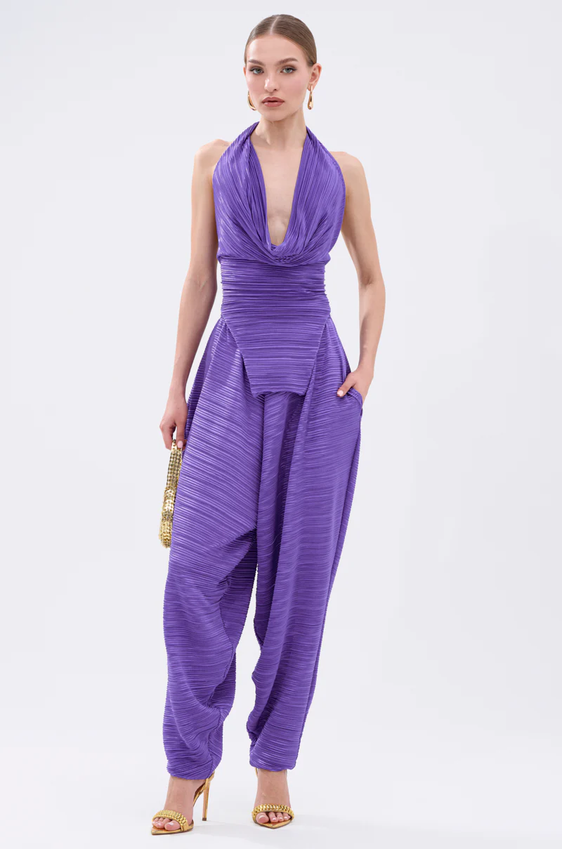 MAYAH WIDE LEG PLISSE PANT IN PURPLE - Image 6