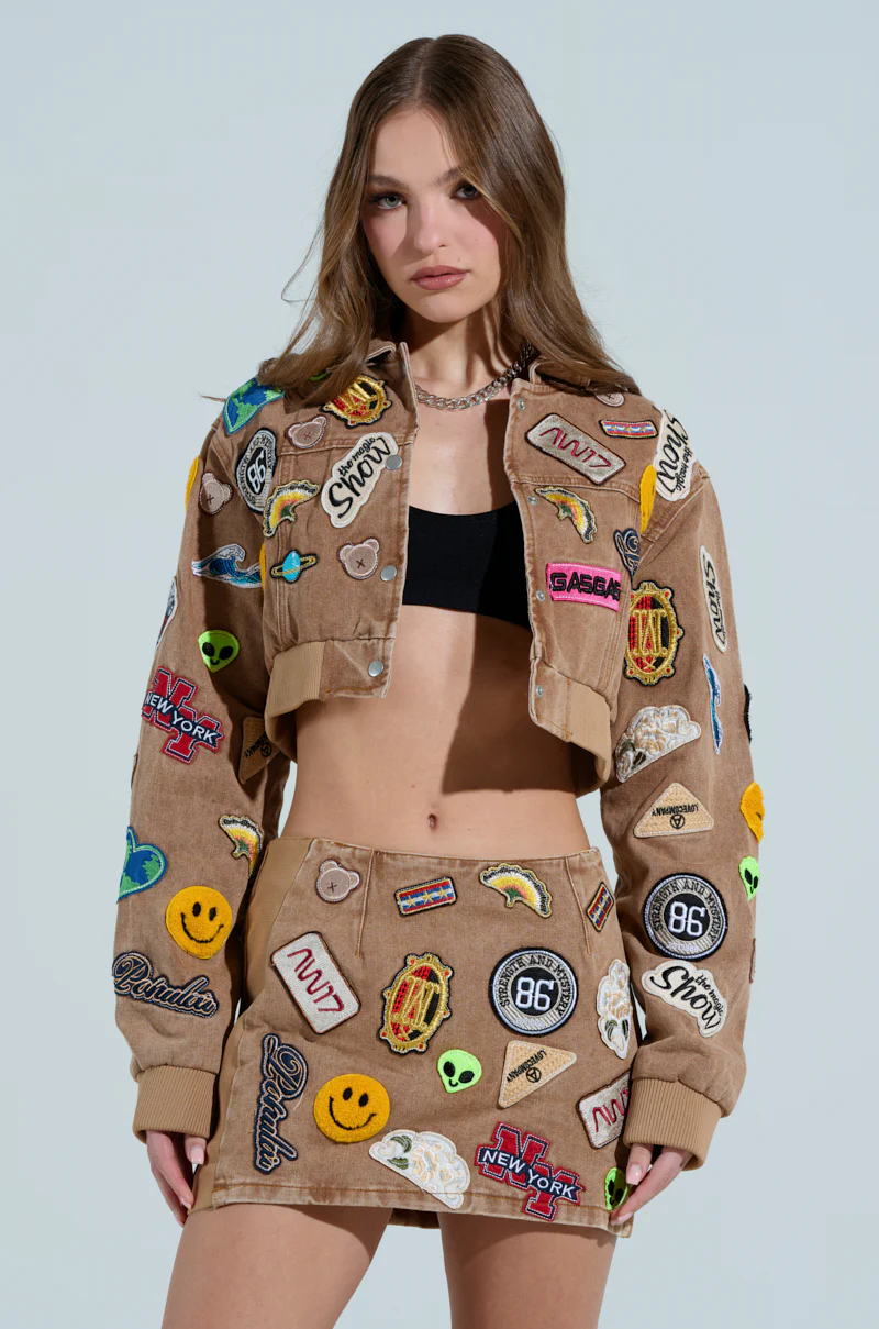 MEENA CROPPED PATCH DENIM JACKET - Image 2