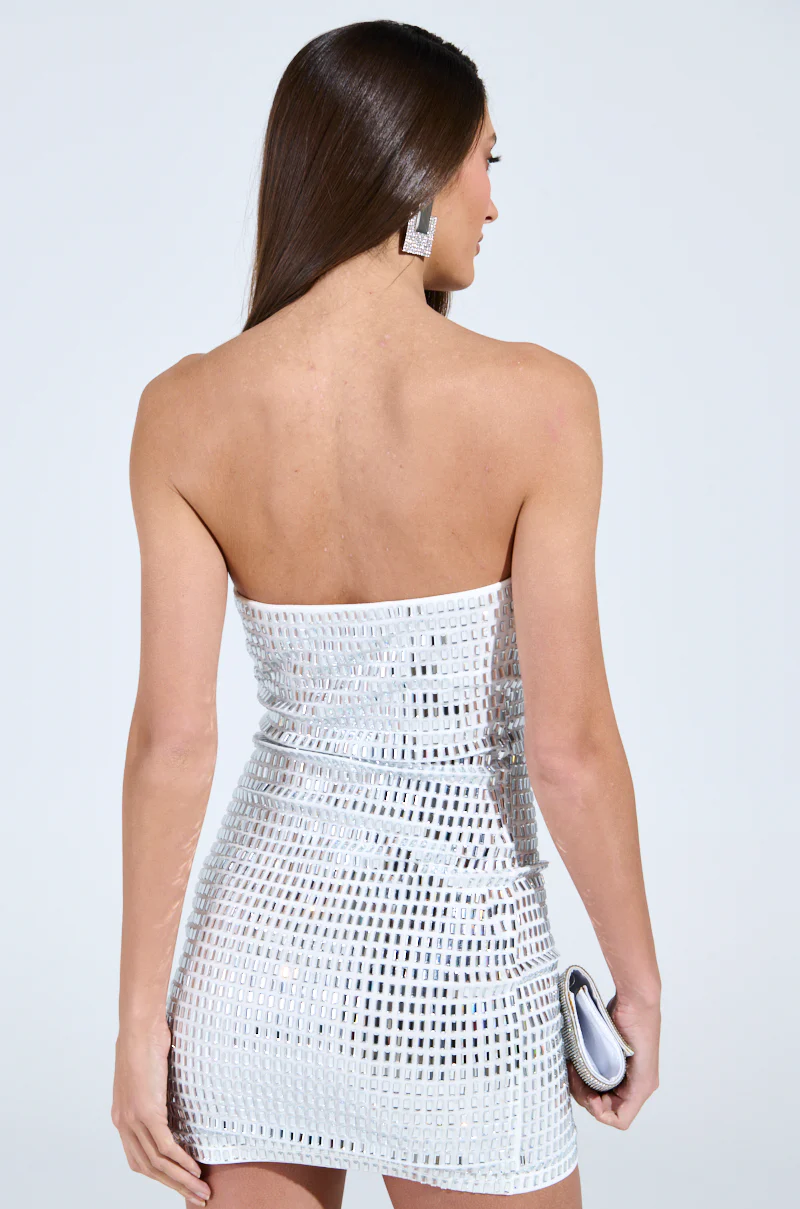 MEET ME ON THE DANCE FLOOR RHINESTONE MINI DRESS IN WHITE - Image 4