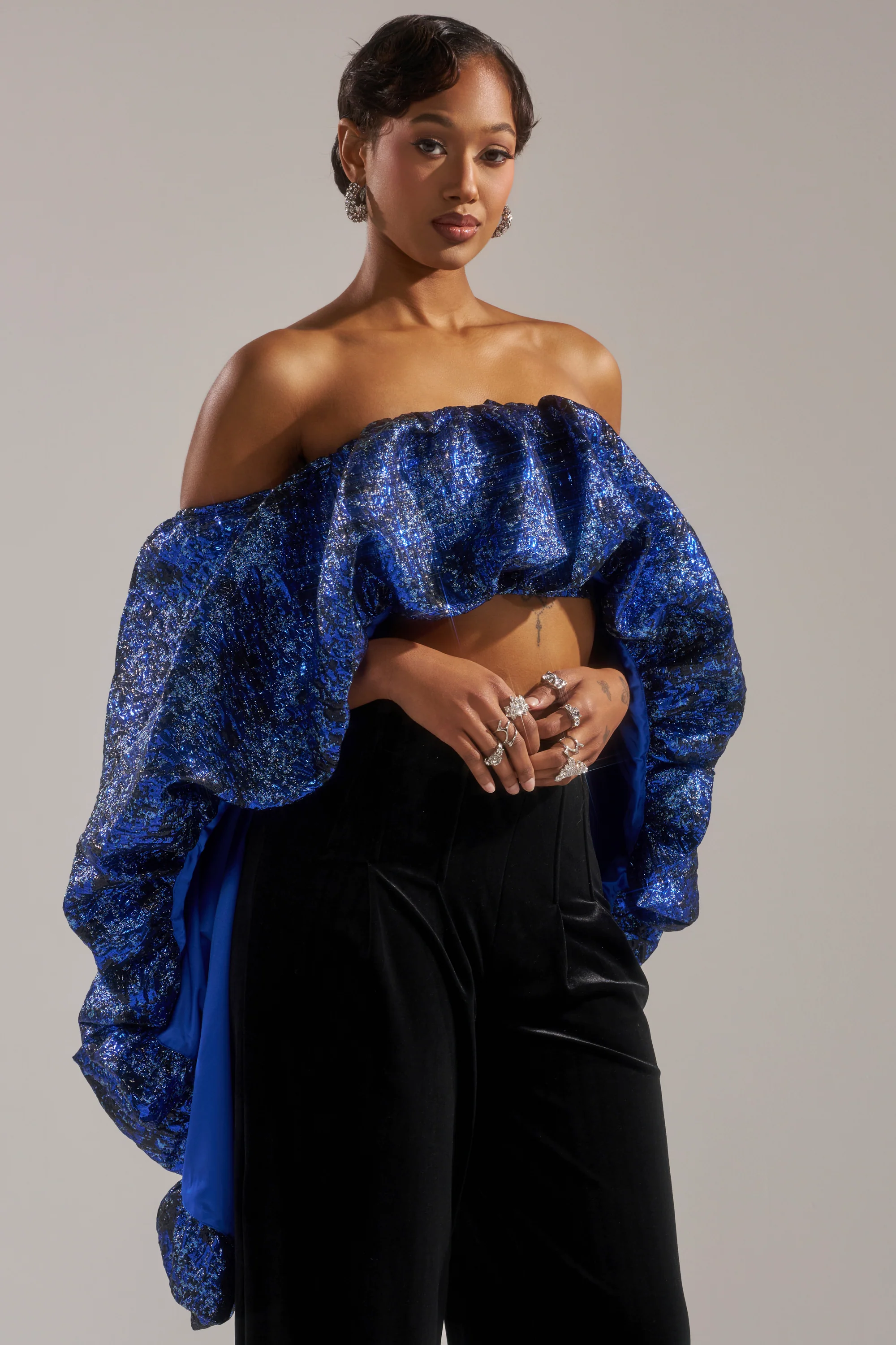 MELANI OFF THE SHOULDER HI-LOW BROCADE BLOUSE - Image 2