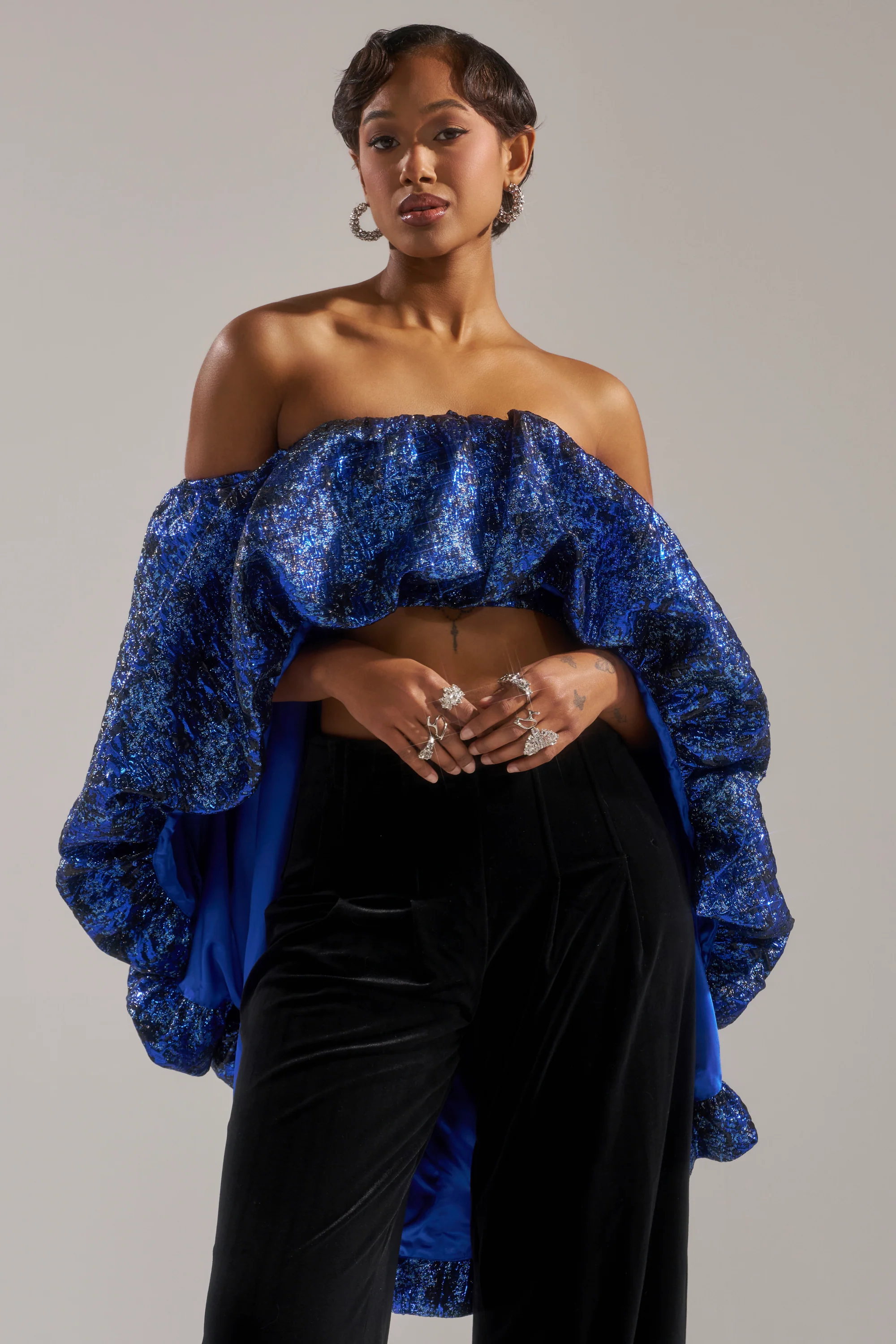 MELANI OFF THE SHOULDER HI-LOW BROCADE BLOUSE - Image 3