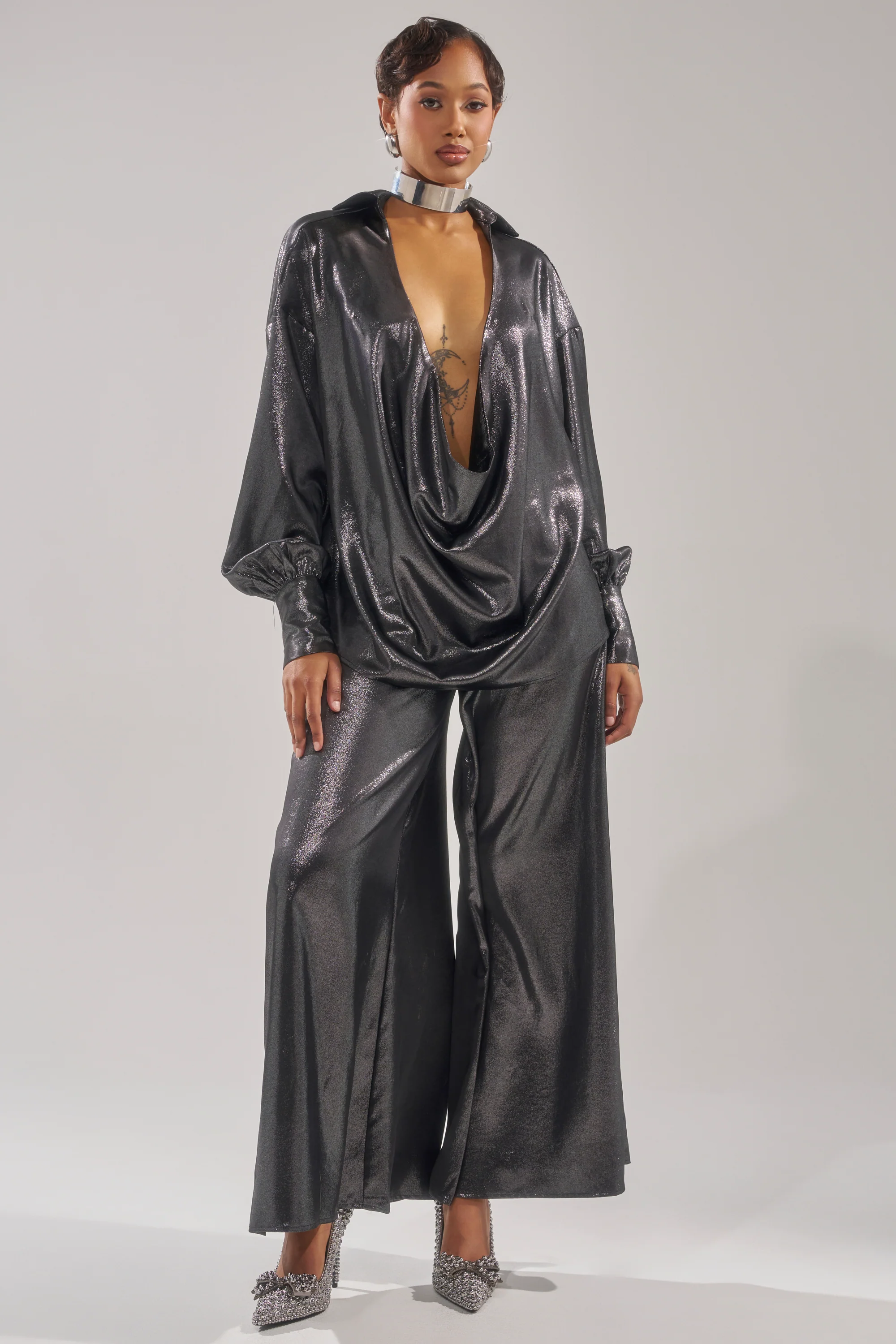 MELINIA METALLIC WIDE LEG PANT - Image 7
